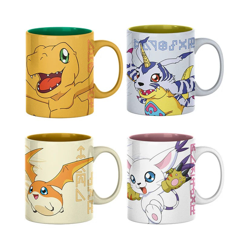 Colección tazas digimon 4 piezas de 330ml de cerámica para café Gatomon, Agumon, Gabumon, Patamon
