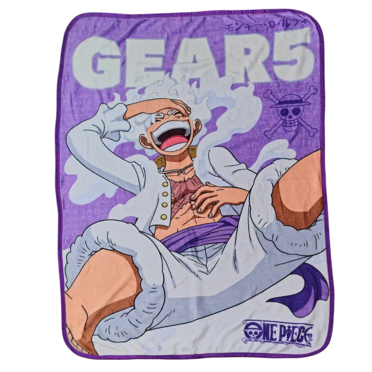Vista completa de la cobija Luffy Gear 5 One Piece extendida