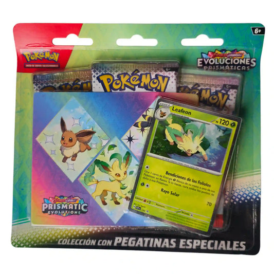 Set de cartas y pegatinas de Leafeon de Pokémon Evoluciones Prismáticas