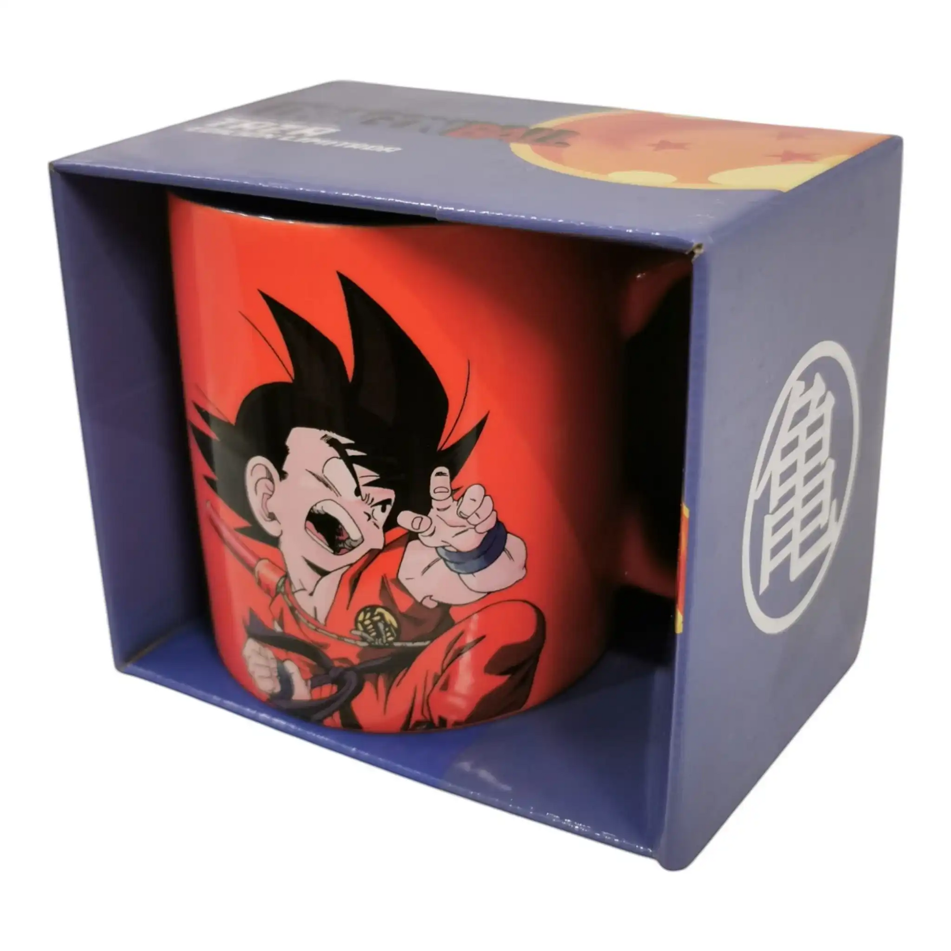 Taza de Dragon Ball dentro de su caja de colección, mostrando el diseño de Goku niño.