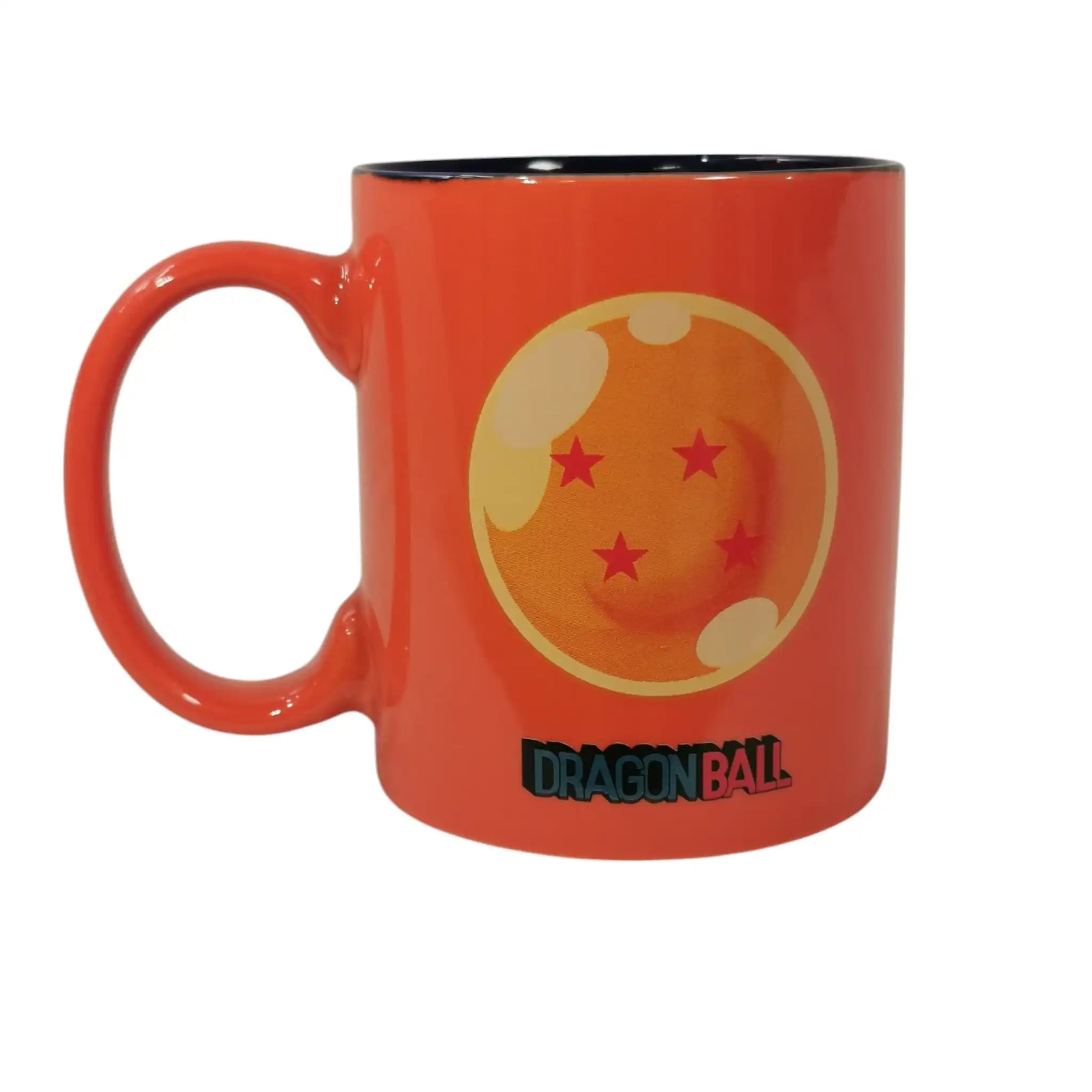 Taza de Dragon Ball vista lateral con ilustración de la esfera del dragón y logotipo clásico