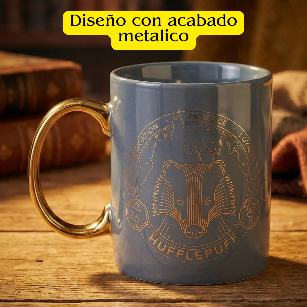Taza Harry Potter Hufflepuff Cerámica Acabado Metálico 330ml