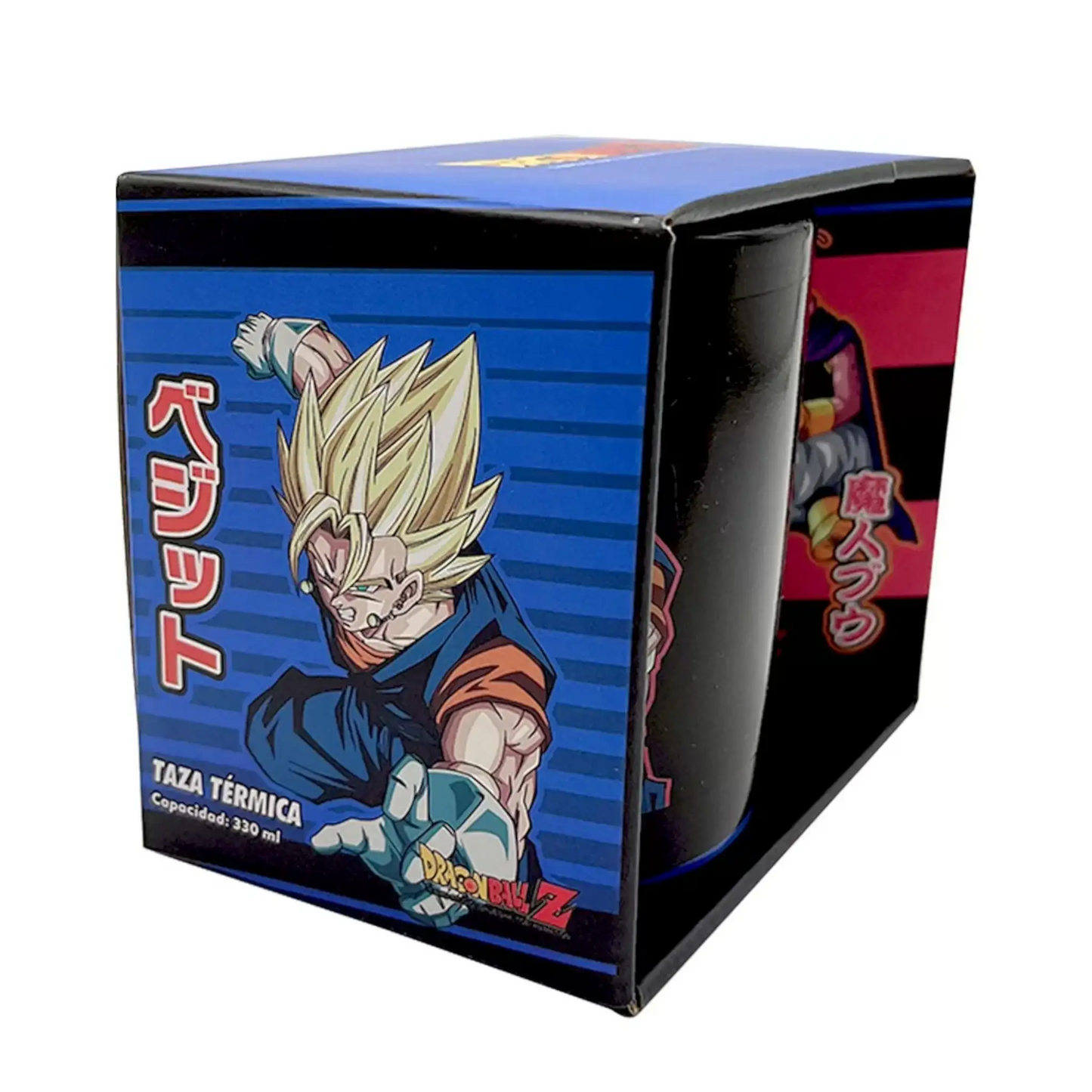 Empaque de la taza mágica de Vegito con ilustración oficial de Dragon Ball Z y capacidad de 330 ml