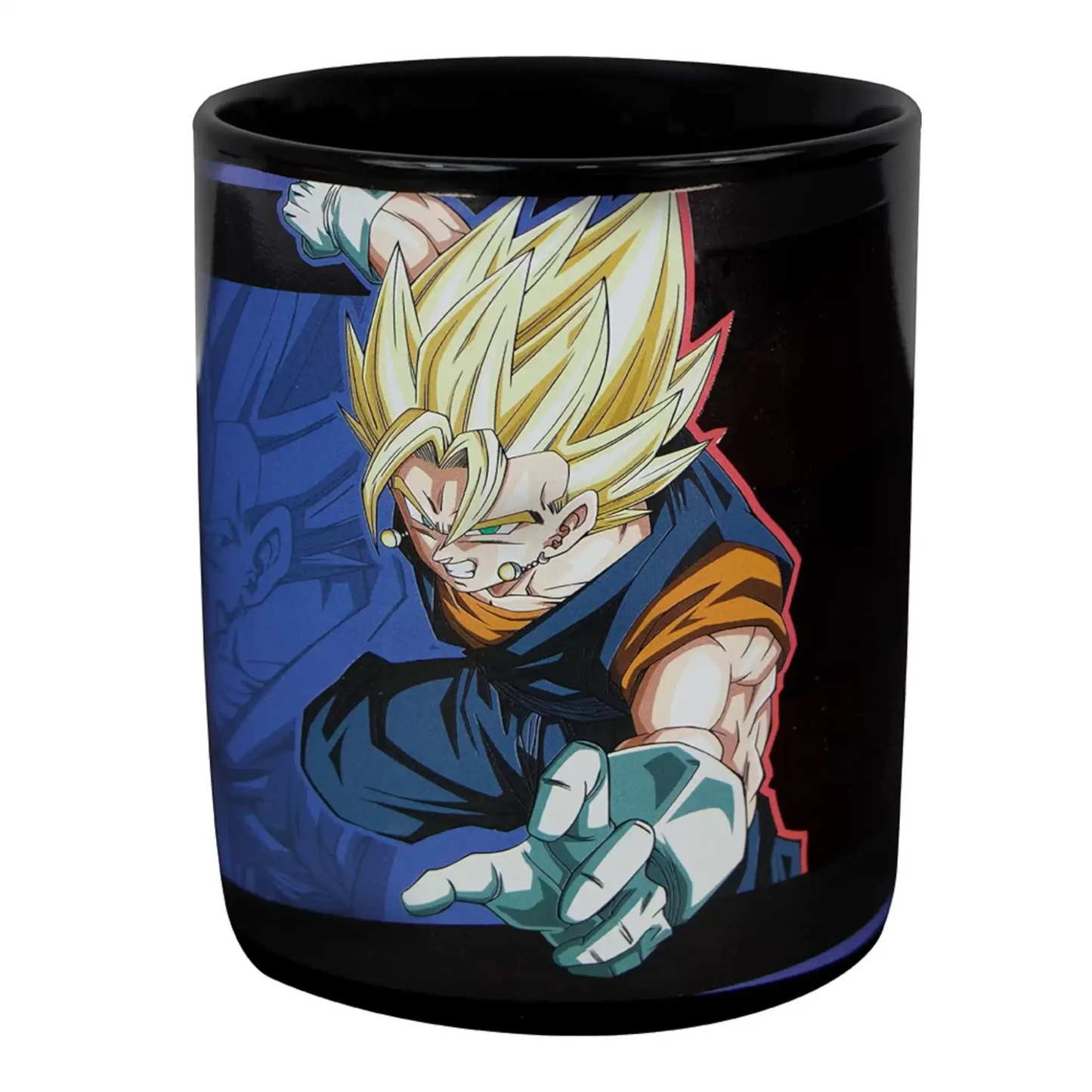 Taza mágica de Vegito en pose de ataque con diseño térmico de Dragon Ball Z