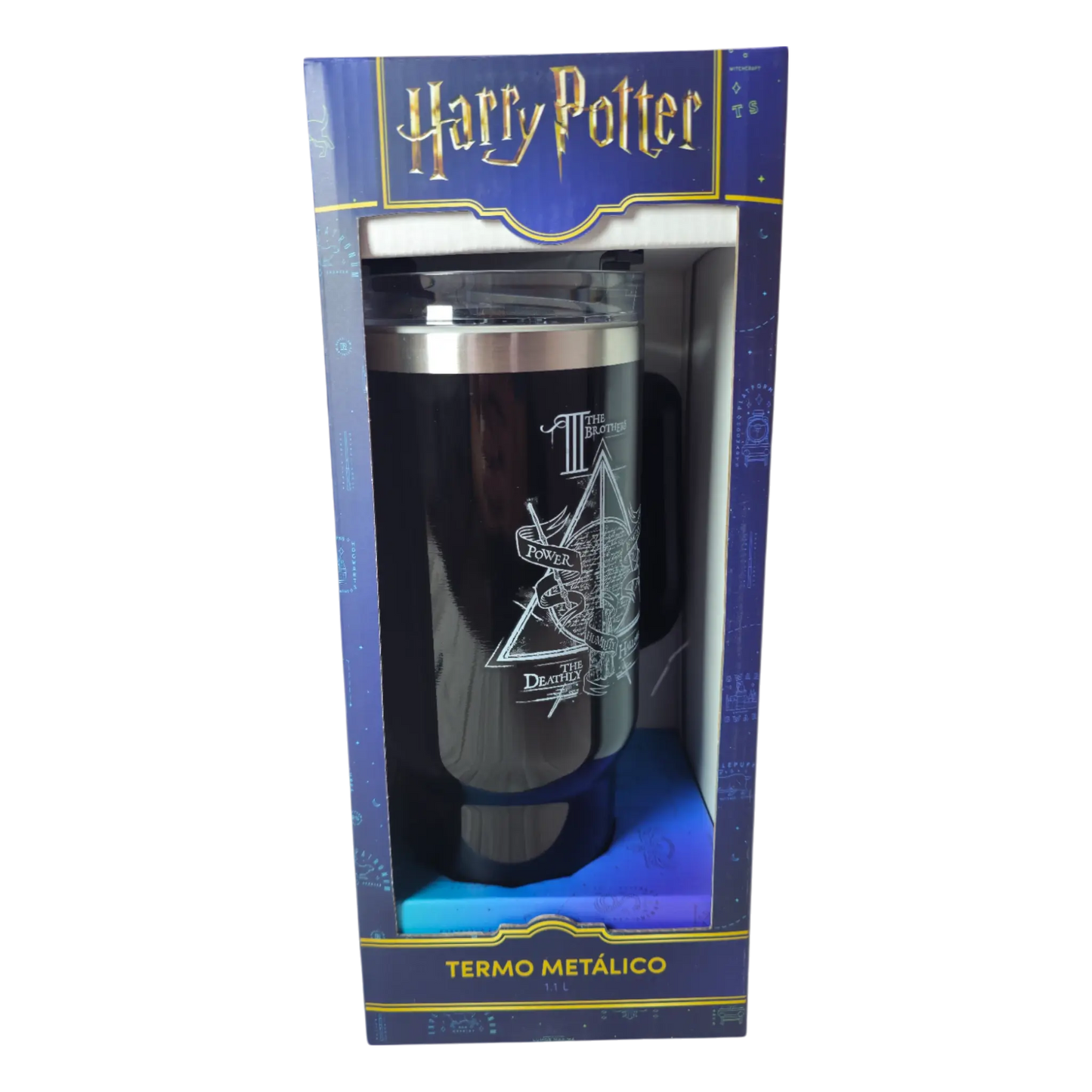 Termo metálico de Harry Potter con diseño de las Reliquias de la Muerte en caja oficial