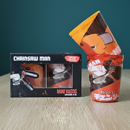 Mini Vasos Chainsaw Man Denji Y Pochita Originales 44ml