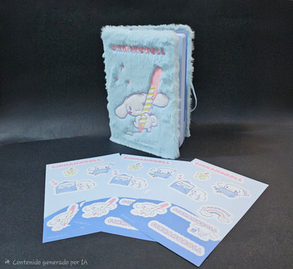 Libreta Cinnamoroll Peluche Sanrio Original + Set de Stickers