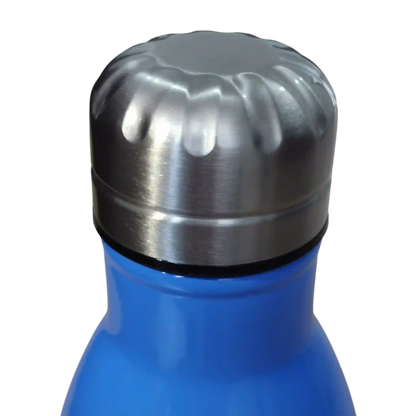 Tapa de acero inoxidable en botella azul de Digimon con cierre de rosca