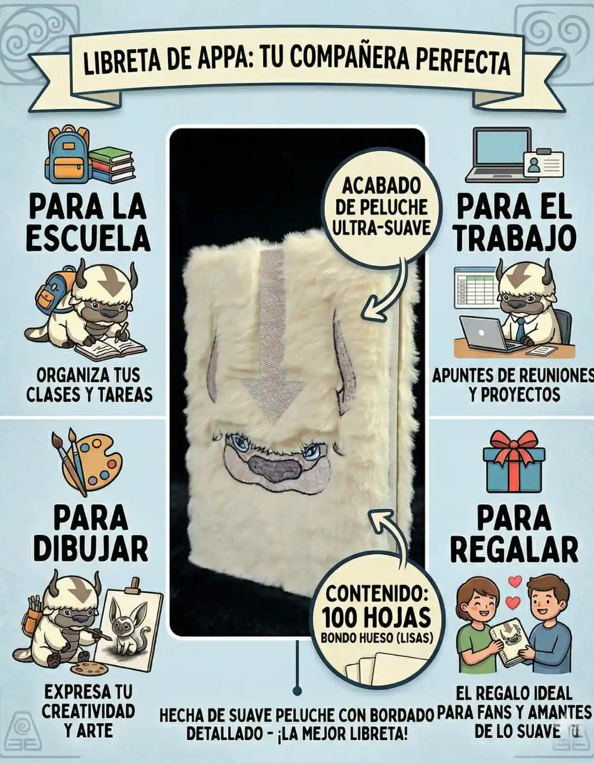 Libreta Appa Peluche Avatar The Last Airbender Original + Stickers