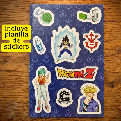Libreta Dragon Ball Z Vegeta Pasta Dura 100 Hojas Stickers