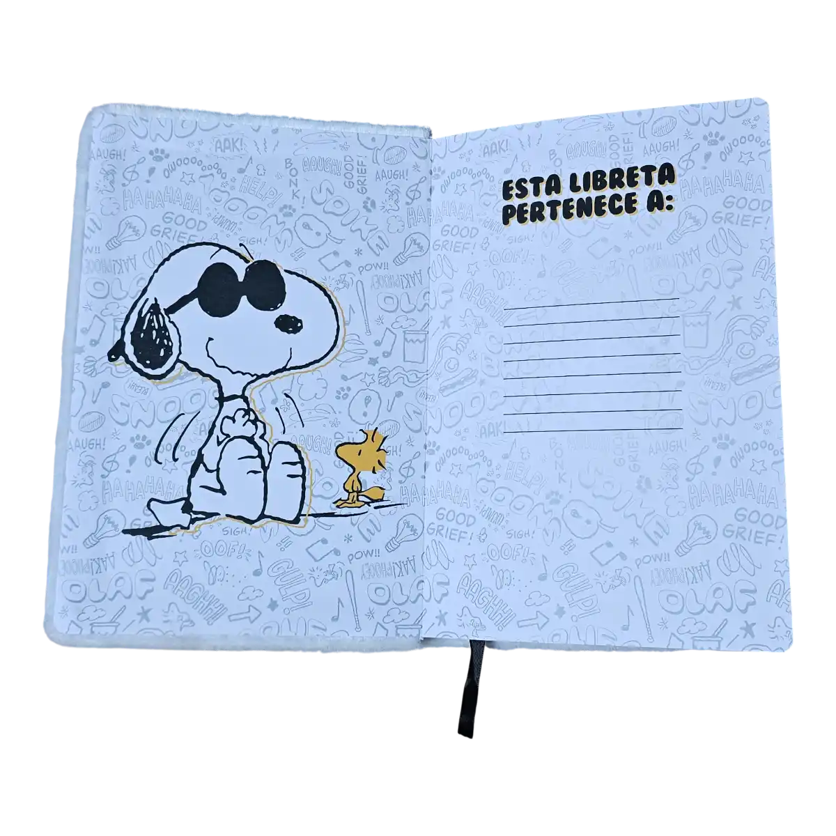 Libreta Snoopy Peluche Blanco Bordada + Calcomanías oficial