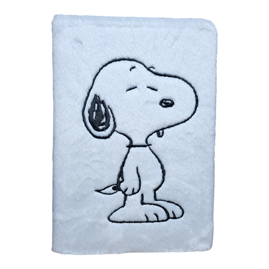 Libreta Snoopy Peluche Blanco Bordada + Calcomanías oficial