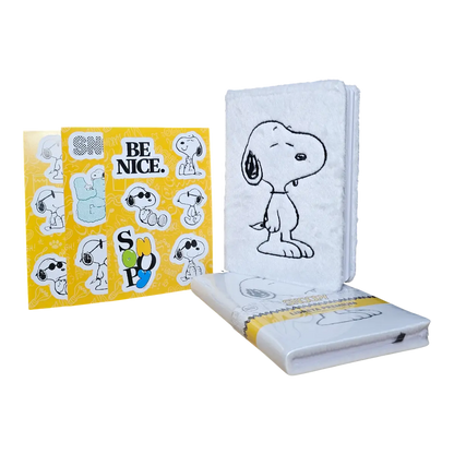 Libreta Snoopy Peluche Blanco Bordada + Calcomanías oficial