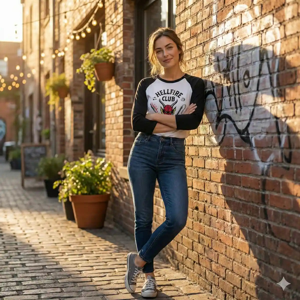 Playera Stranger Things Hellfire club estilo Raglan Mujer