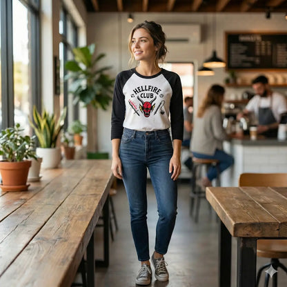 Playera Stranger Things Hellfire club estilo Raglan Mujer