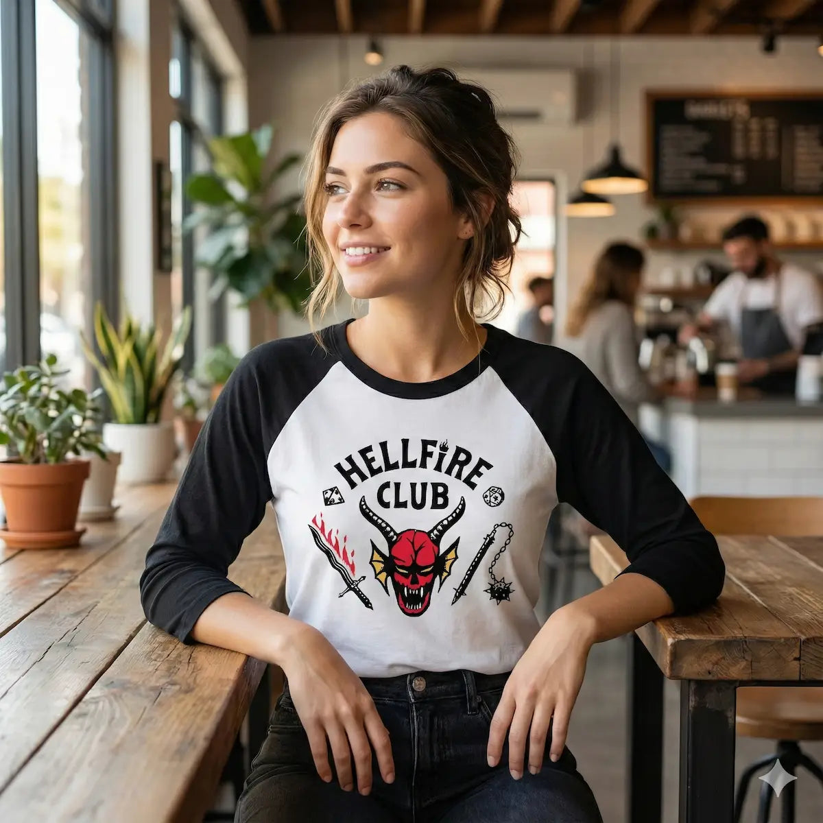 Playera Stranger Things Hellfire club estilo Raglan Mujer