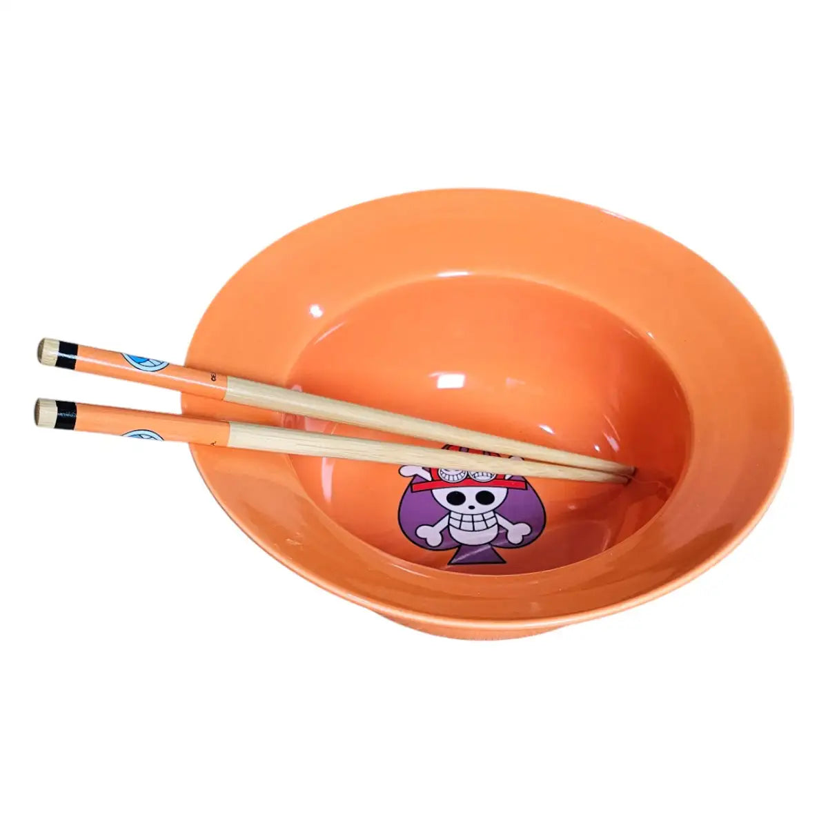 Ramen Bowl One Piece Sombrero De Ace Palillos Cerámica Naranja