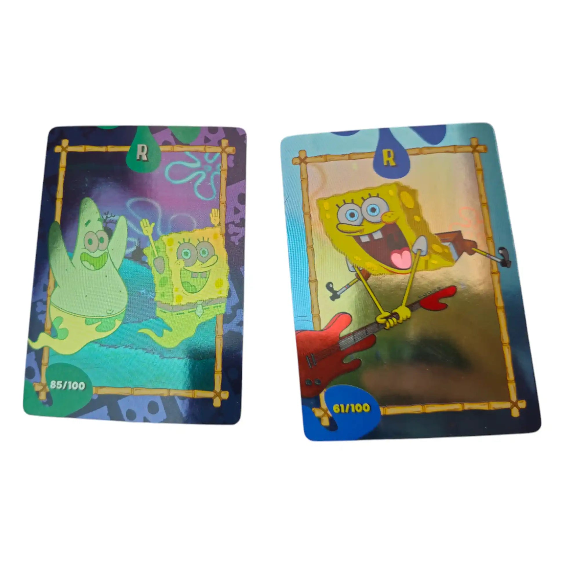 Tarjetas coleccionables raras de Bob Esponja y Patricio con efecto brillante