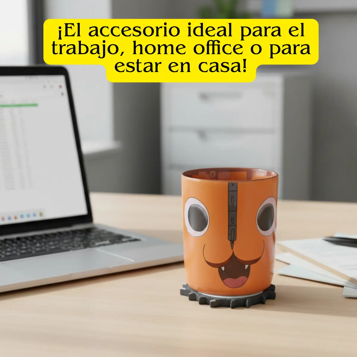 Taza Chainsaw Man Pochita Con Portavaso 330ml