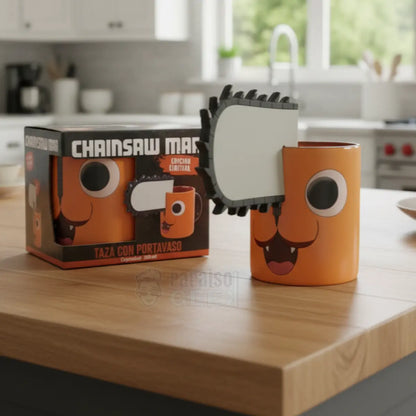 Taza Chainsaw Man Pochita Con Portavaso 330ml