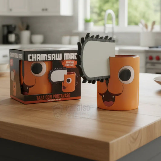 Taza Chainsaw Man Pochita Con Portavaso 330ml