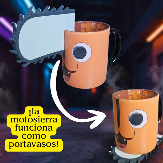 Taza Chainsaw Man Pochita Con Portavaso 330ml