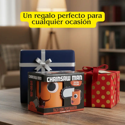 Taza Chainsaw Man Pochita Con Portavaso 330ml