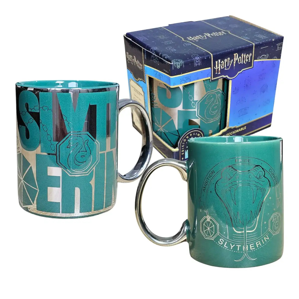 Taza Harry Potter Slytherin Cerámica Acabado Metálico 330ml