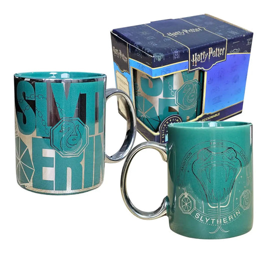 Taza Harry Potter Slytherin Cerámica Acabado Metálico 330ml