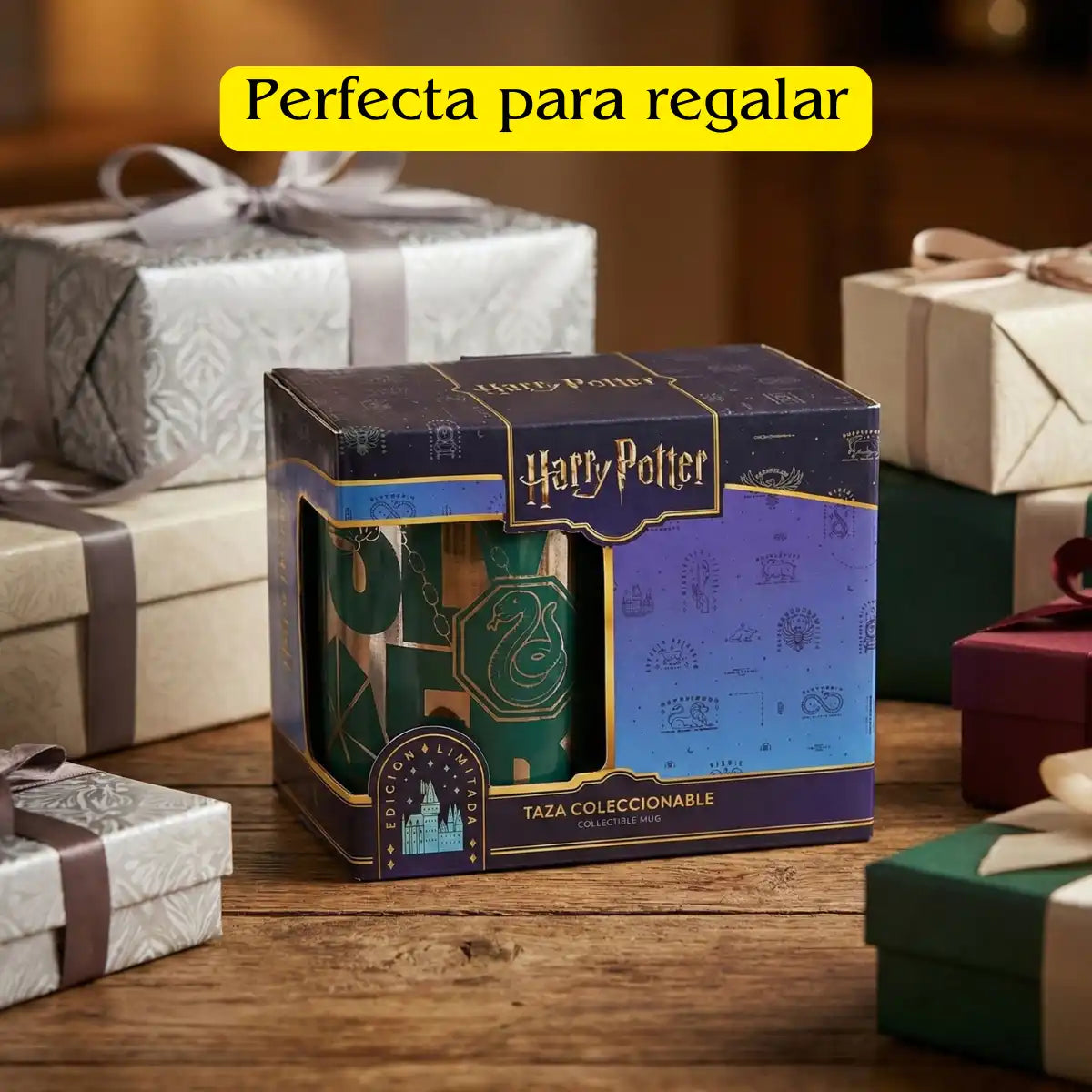 Taza Harry Potter Slytherin Cerámica Acabado Metálico 330ml