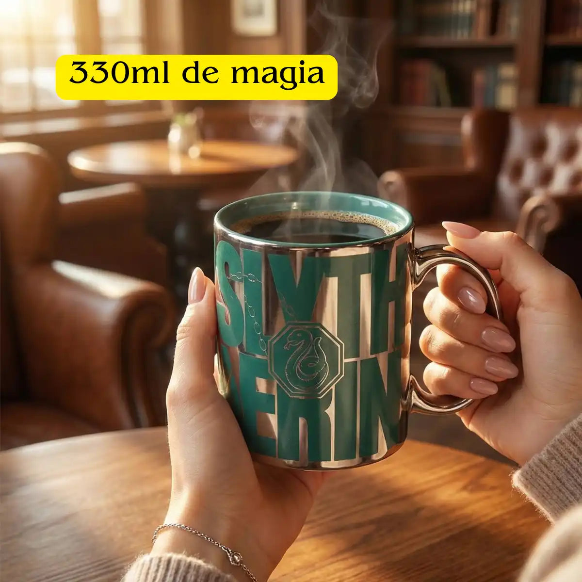 Taza Harry Potter Slytherin Cerámica Acabado Metálico 330ml