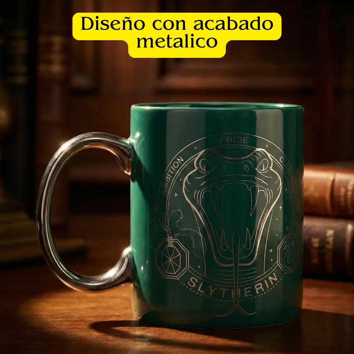 Taza Harry Potter Slytherin Cerámica Acabado Metálico 330ml