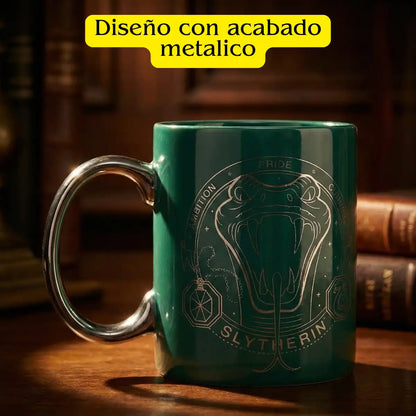 Taza Harry Potter Slytherin Cerámica Acabado Metálico 330ml