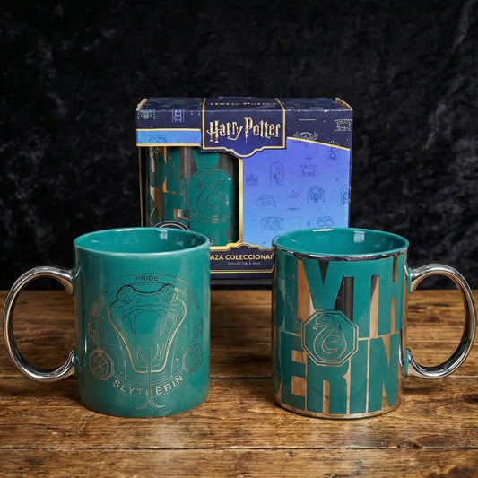 Taza Harry Potter Slytherin Cerámica Acabado Metálico 330ml