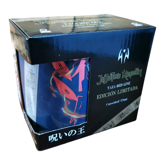 Caja original de la taza jumbo de Sukuna, edición limitada Red Line con branding oficial de Jujutsu Kaisen.