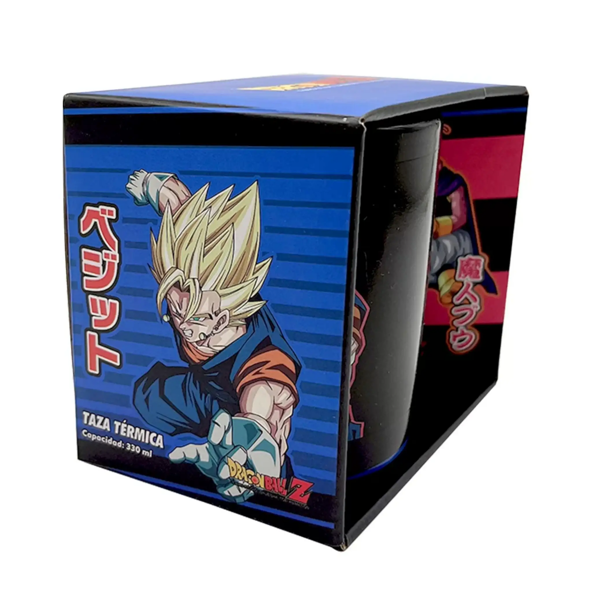 Empaque de la taza mágica de Vegito con ilustración oficial de Dragon Ball Z y capacidad de 330 ml