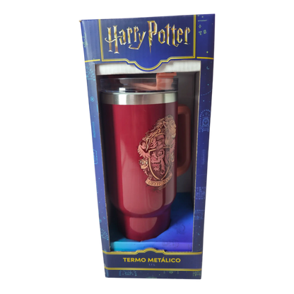 Termo Gryffindor dentro de su caja oficial de Harry Potter, con ventana frontal